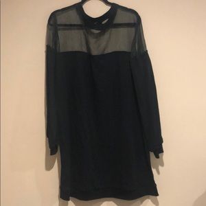 Forever 21 Black Sweatshirt Mini Dress W/ Mesh Top